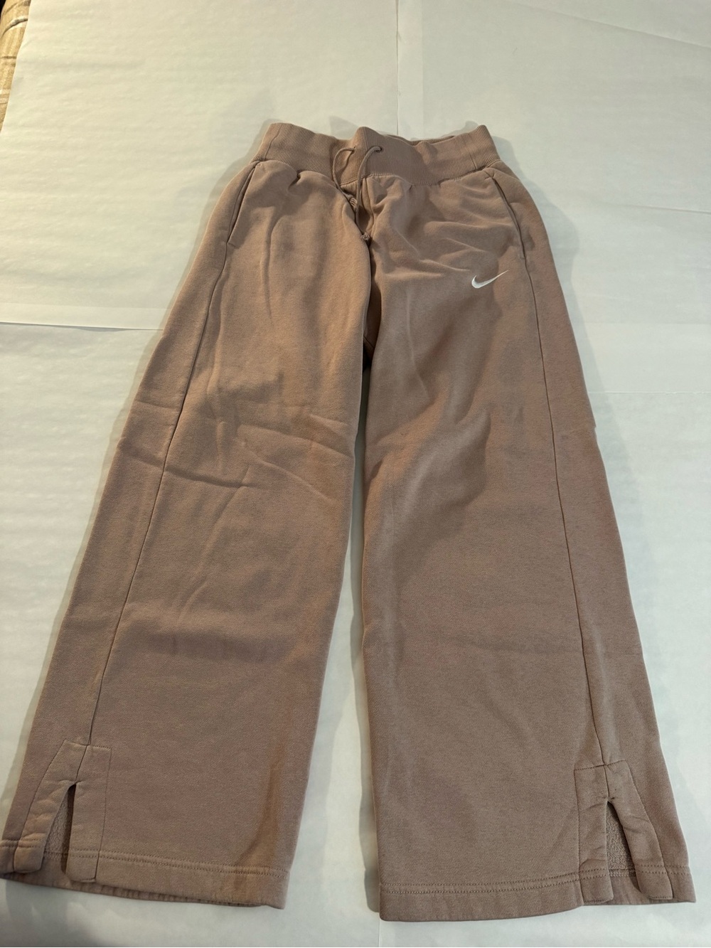Nike Wide Leg Pants in Taupe with White Swoosh